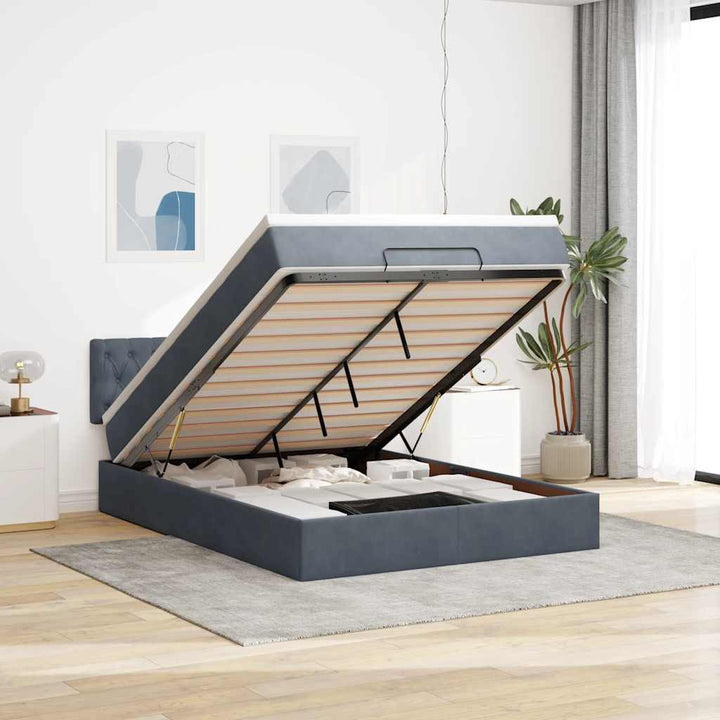 Cadre De Lit Ottoman Avec Matelas Velours Gris Foncé