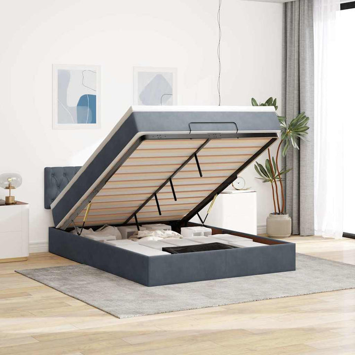 Cadre De Lit Ottoman Avec Matelas Velours Gris Foncé