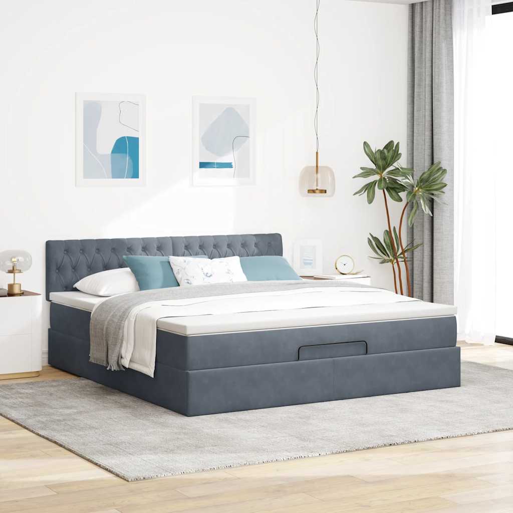 Cadre De Lit Ottoman Avec Matelas Velours Gris Foncé