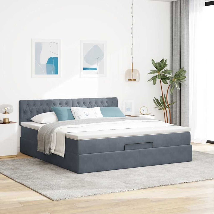 Cadre De Lit Ottoman Avec Matelas Velours Gris Foncé