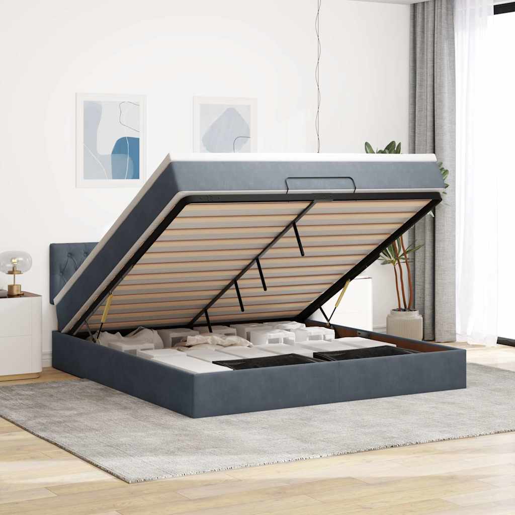 Cadre De Lit Ottoman Avec Matelas Velours Gris Foncé