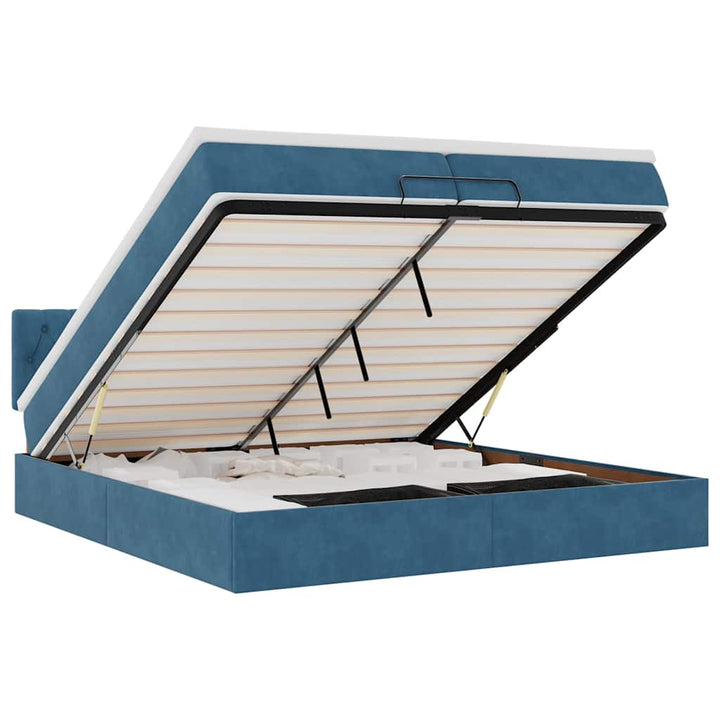 Cadre De Lit Ottoman Avec Matelas Velours Bleu Foncé