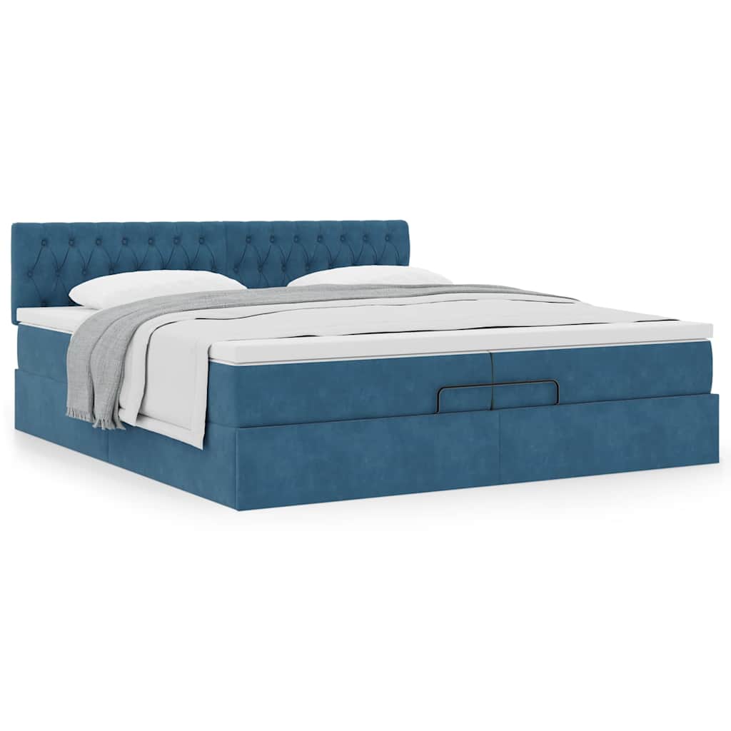 Cadre De Lit Ottoman Avec Matelas Velours Bleu Foncé