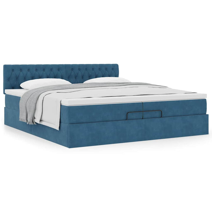 Cadre De Lit Ottoman Avec Matelas Velours Bleu Foncé