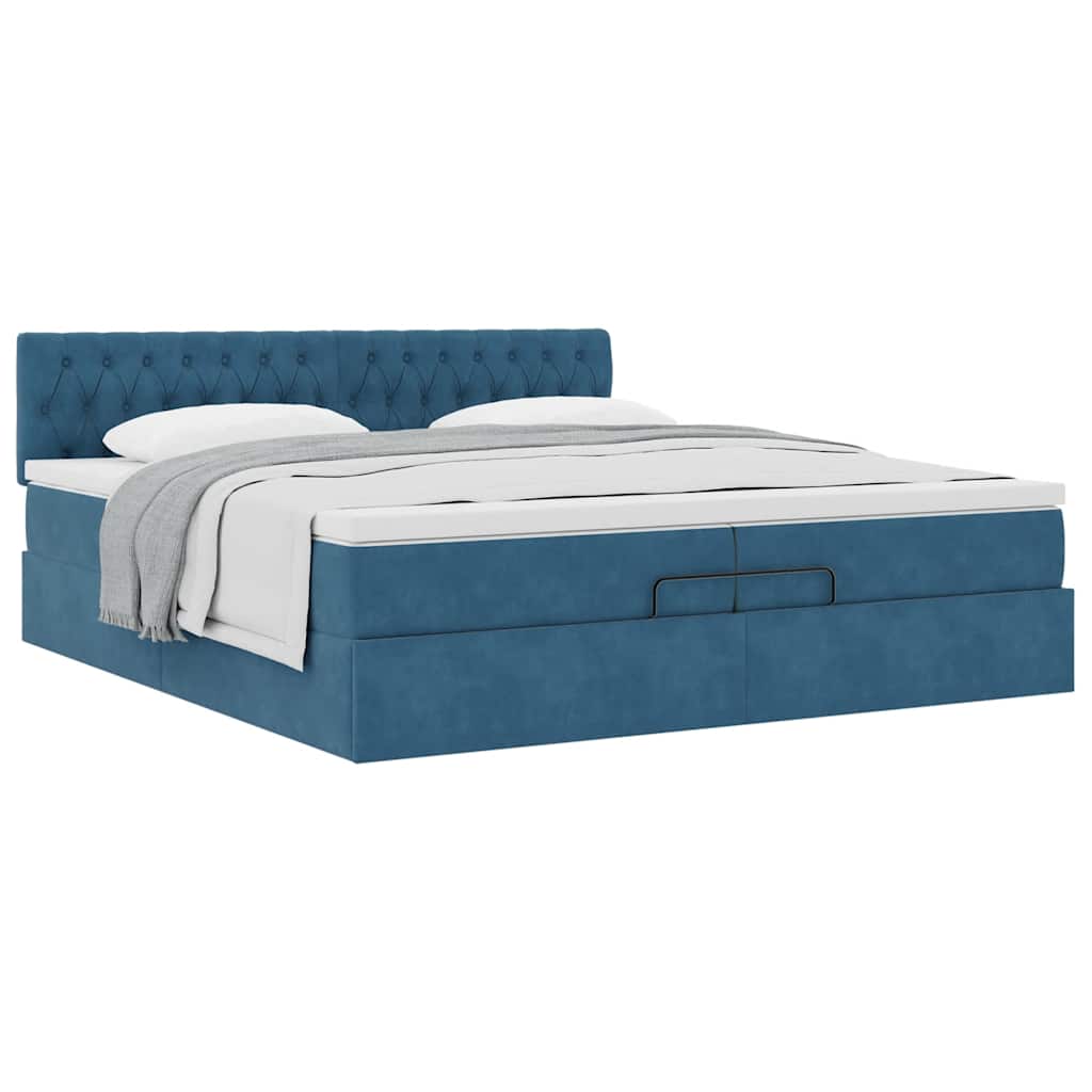 Cadre De Lit Ottoman Avec Matelas Velours Bleu Foncé