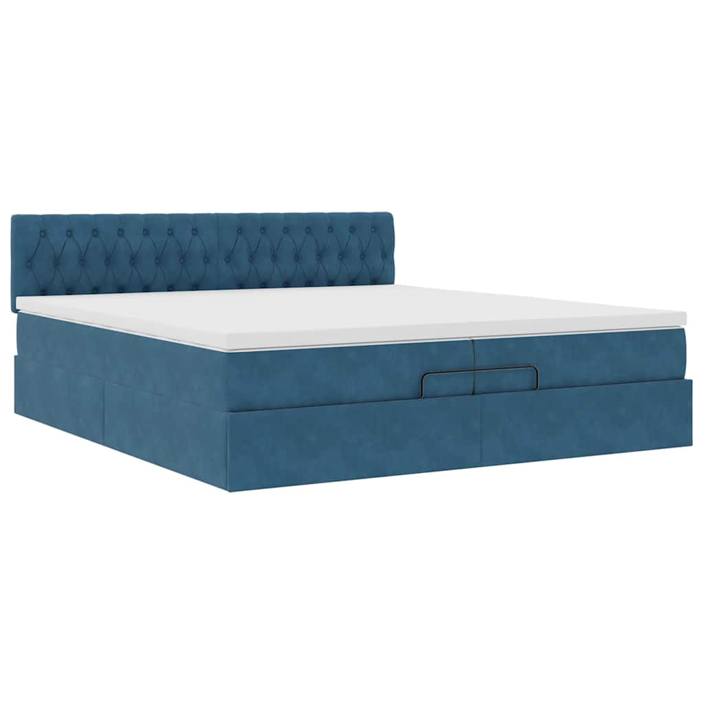 Cadre De Lit Ottoman Avec Matelas Velours Bleu Foncé