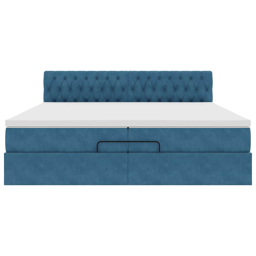 Cadre De Lit Ottoman Avec Matelas Velours Bleu Foncé