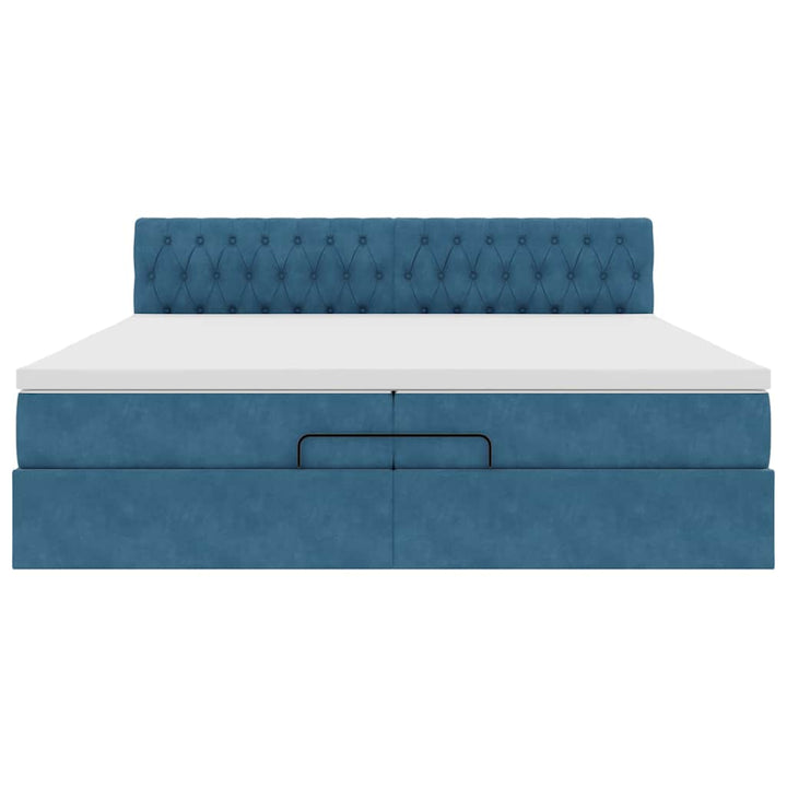 Cadre De Lit Ottoman Avec Matelas Velours Bleu Foncé