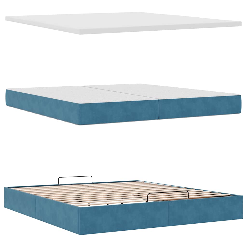 Cadre De Lit Ottoman Avec Matelas Velours Bleu Foncé
