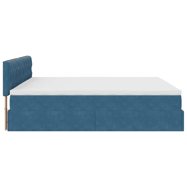Cadre De Lit Ottoman Avec Matelas Velours Bleu Foncé