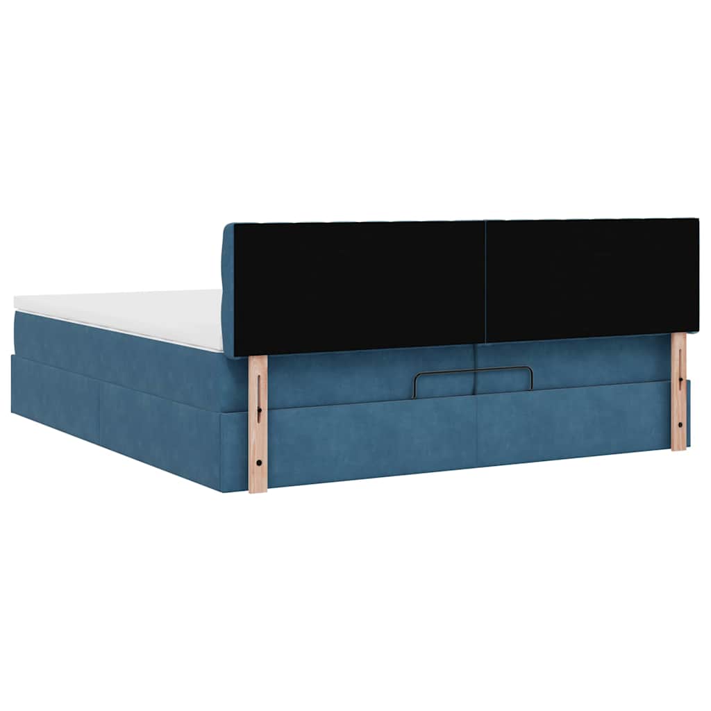 Cadre De Lit Ottoman Avec Matelas Velours Bleu Foncé
