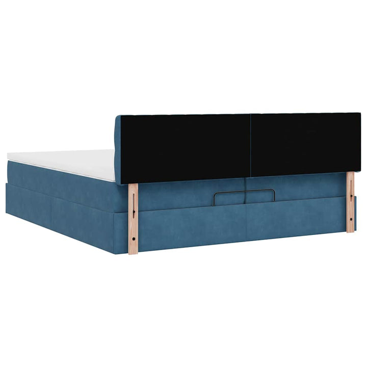 Cadre De Lit Ottoman Avec Matelas Velours Bleu Foncé
