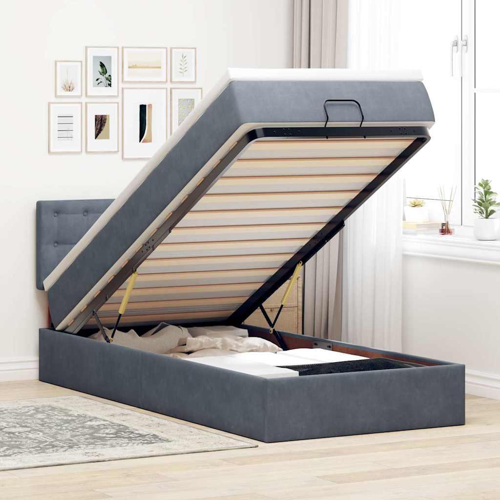Cadre De Lit Ottoman Avec Matelas Velours Gris Foncé