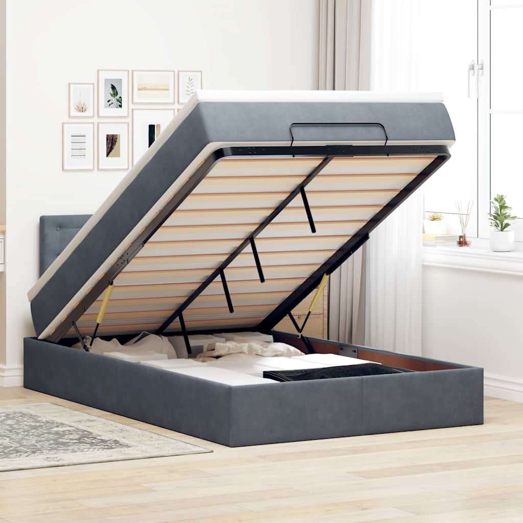 Cadre De Lit Ottoman Avec Matelas Velours Gris Foncé