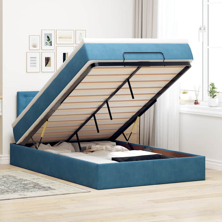 Cadre De Lit Ottoman Avec Matelas Velours Bleu Foncé
