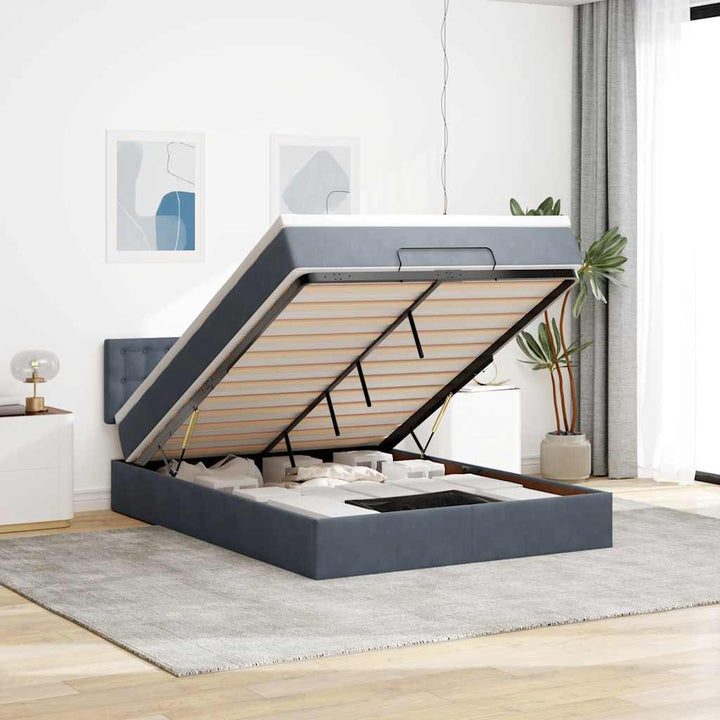 Cadre De Lit Ottoman Avec Matelas Velours Gris Foncé