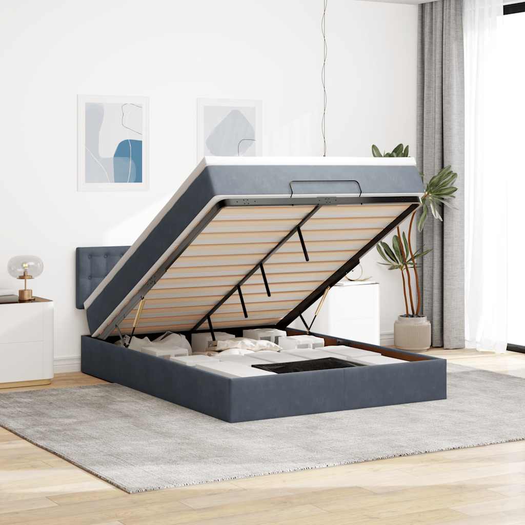 Cadre De Lit Ottoman Avec Matelas Velours Gris Foncé