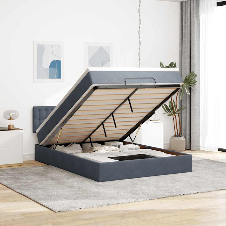 Cadre De Lit Ottoman Avec Matelas Velours Gris Foncé