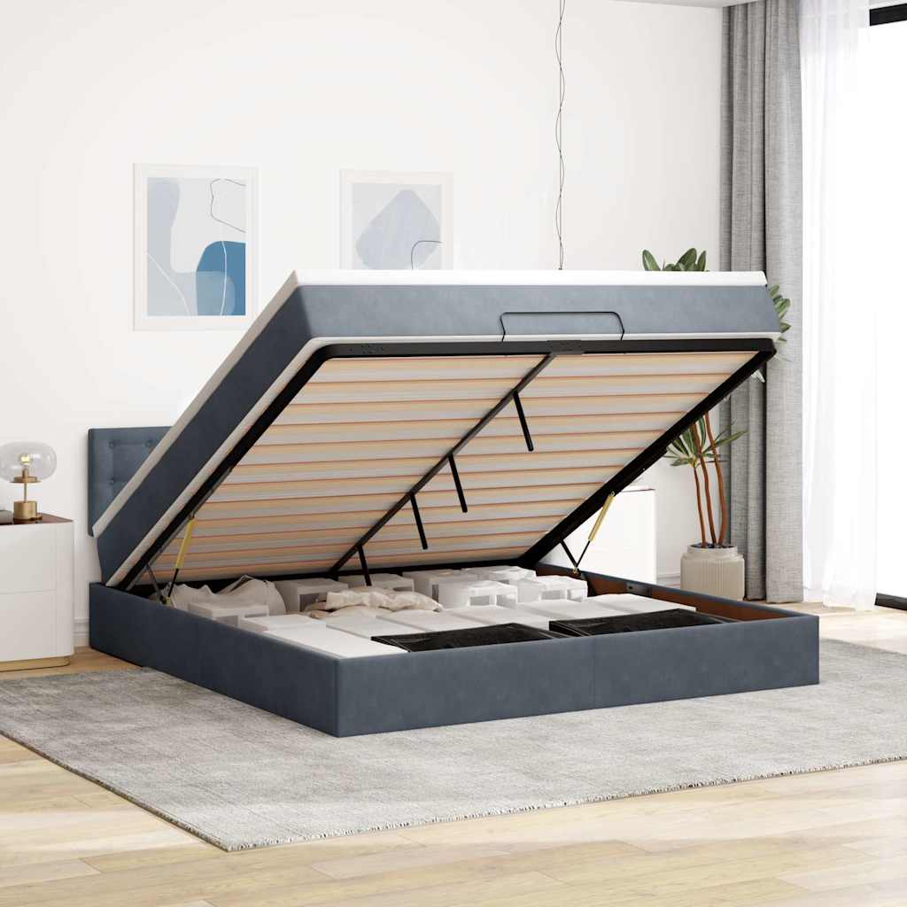 Cadre De Lit Ottoman Avec Matelas Velours Gris Foncé