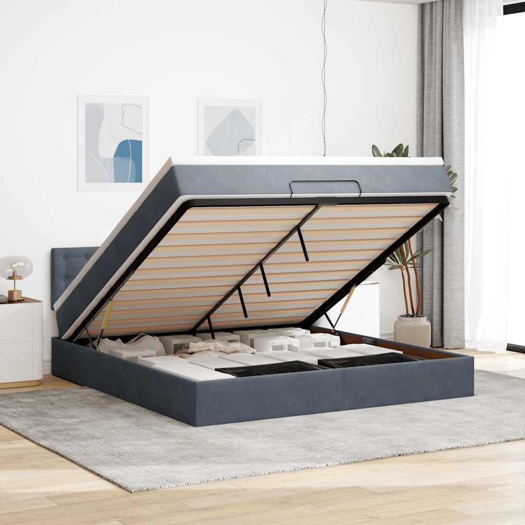 Cadre De Lit Ottoman Avec Matelas Velours Gris Foncé