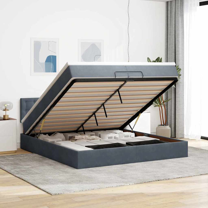 Cadre De Lit Ottoman Avec Matelas Velours Gris Foncé