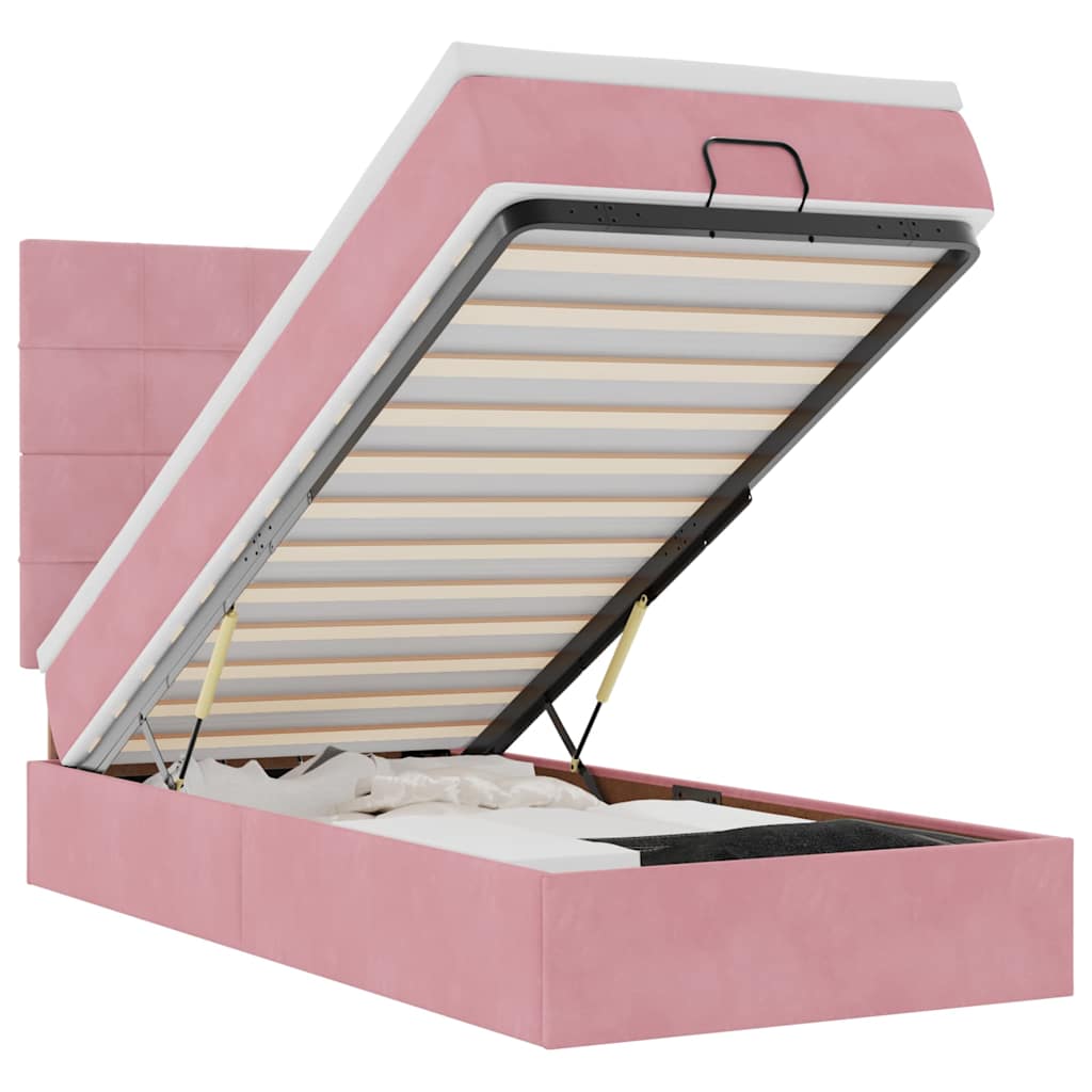 Cadre De Lit Ottoman Avec Matelas Velours Rose