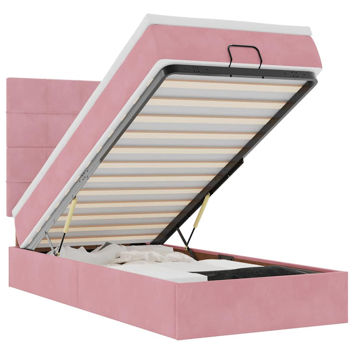 Cadre De Lit Ottoman Avec Matelas Velours Rose