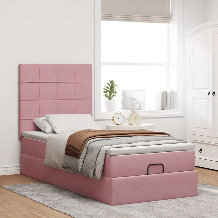 Cadre De Lit Ottoman Avec Matelas Velours Rose
