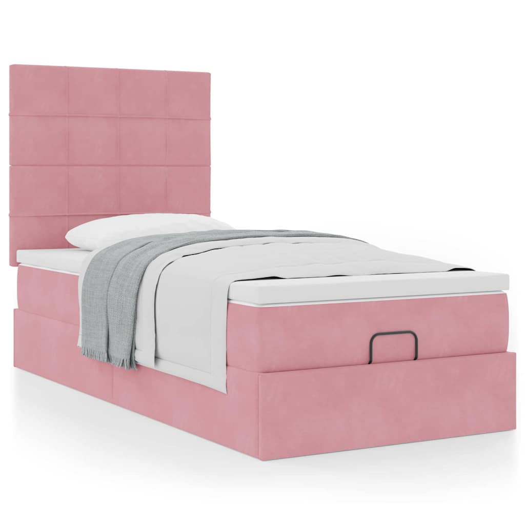 Cadre De Lit Ottoman Avec Matelas Velours Rose