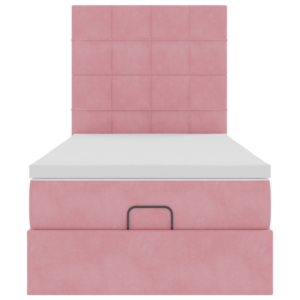Cadre De Lit Ottoman Avec Matelas Velours Rose
