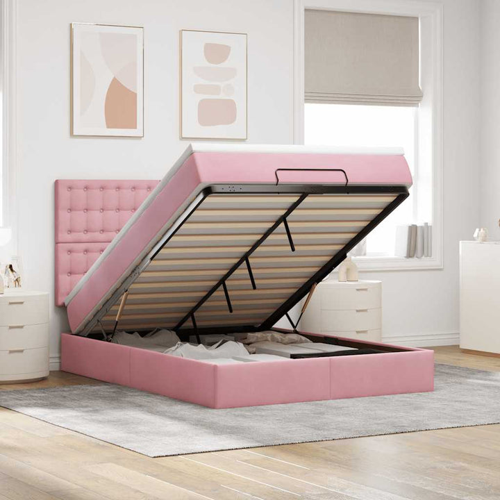 Cadre De Lit Ottoman Avec Matelas Velours Rose
