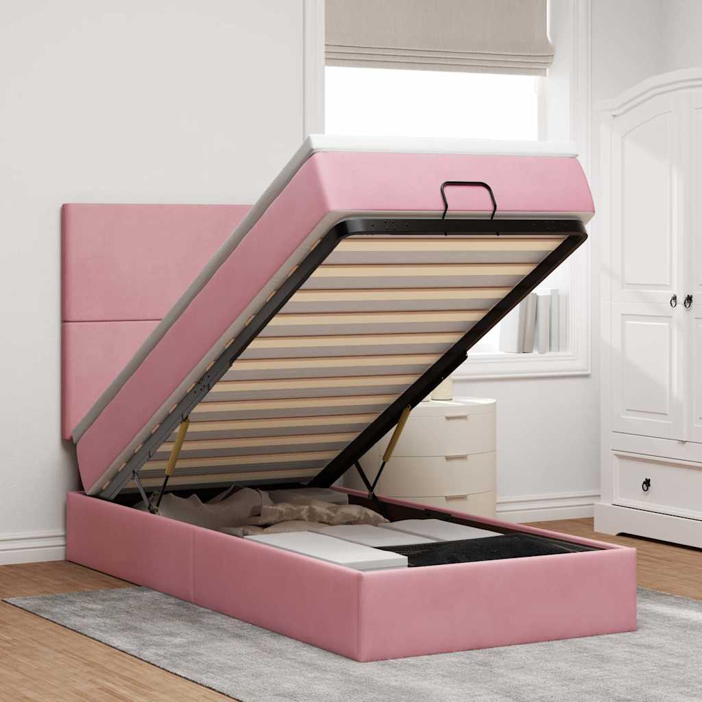 Cadre De Lit Ottoman Avec Matelas Velours Rose