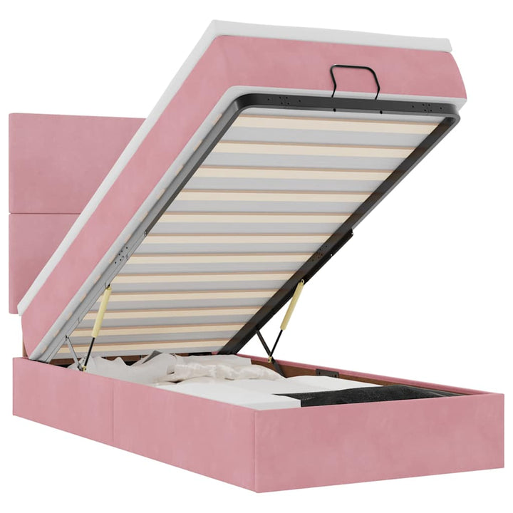 Cadre De Lit Ottoman Avec Matelas Velours Rose