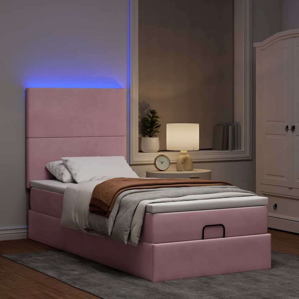 Cadre De Lit Ottoman Avec Matelas Velours Rose