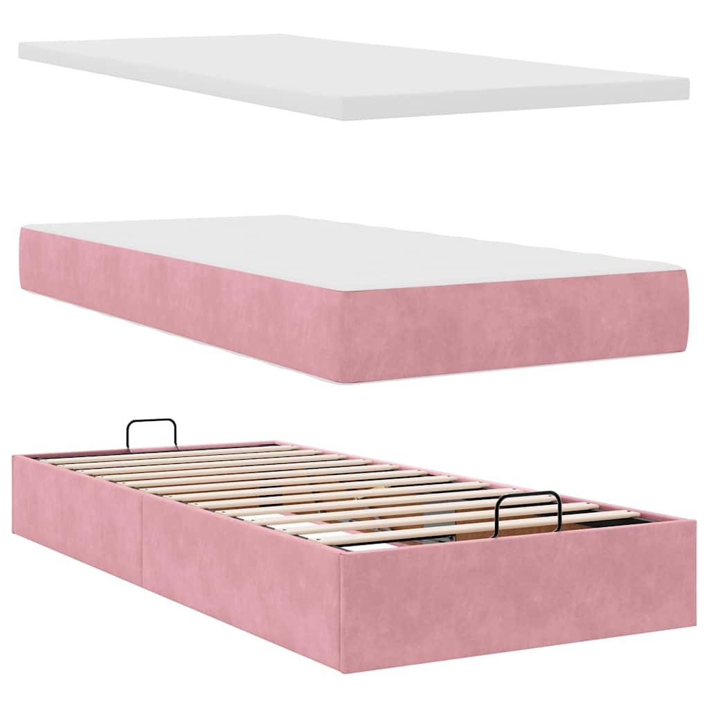Cadre De Lit Ottoman Avec Matelas Velours Rose