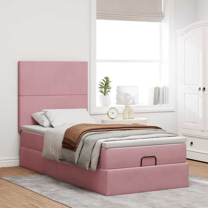 Cadre De Lit Ottoman Avec Matelas Velours Rose
