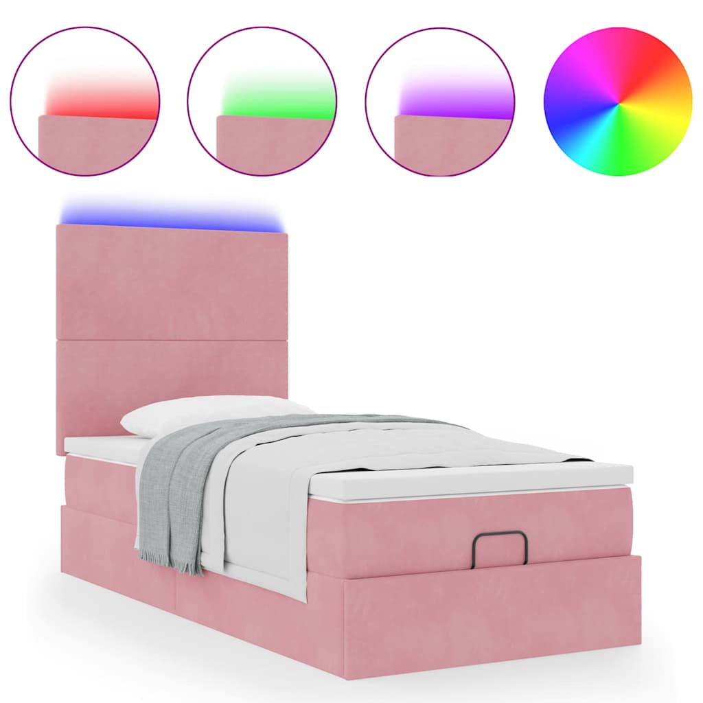 Cadre De Lit Ottoman Avec Matelas Velours Rose