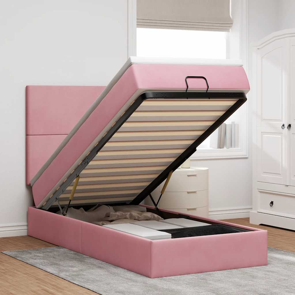 Cadre De Lit Ottoman Avec Matelas Velours Rose