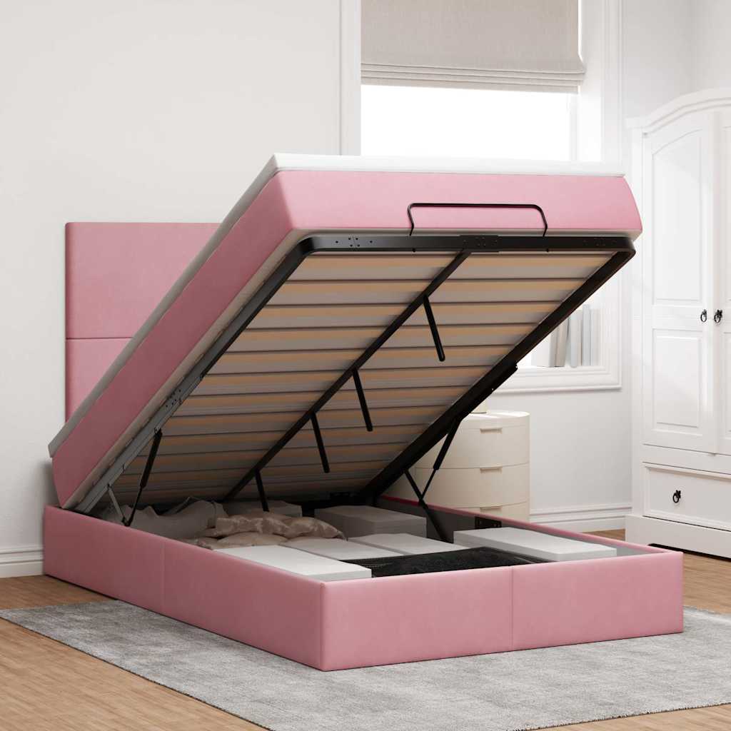 Cadre De Lit Ottoman Avec Matelas Velours Rose