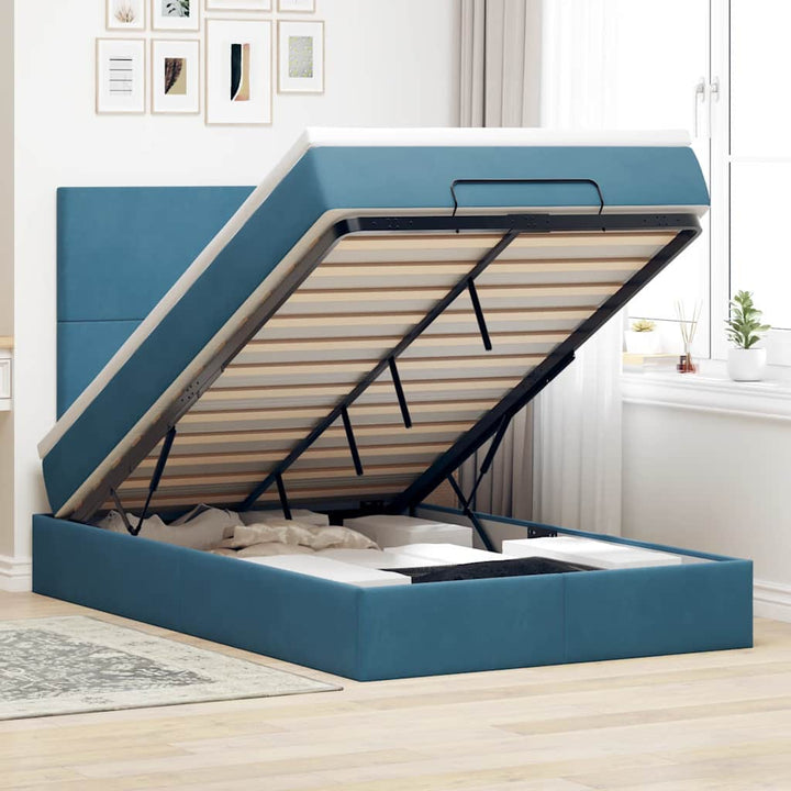 Cadre De Lit Ottoman Avec Matelas Velours Bleu Foncé