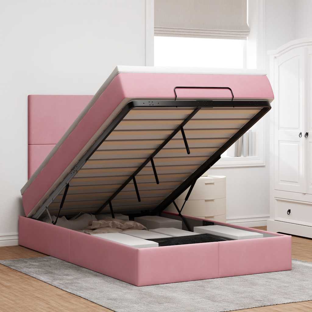 Cadre De Lit Ottoman Avec Matelas Velours Rose