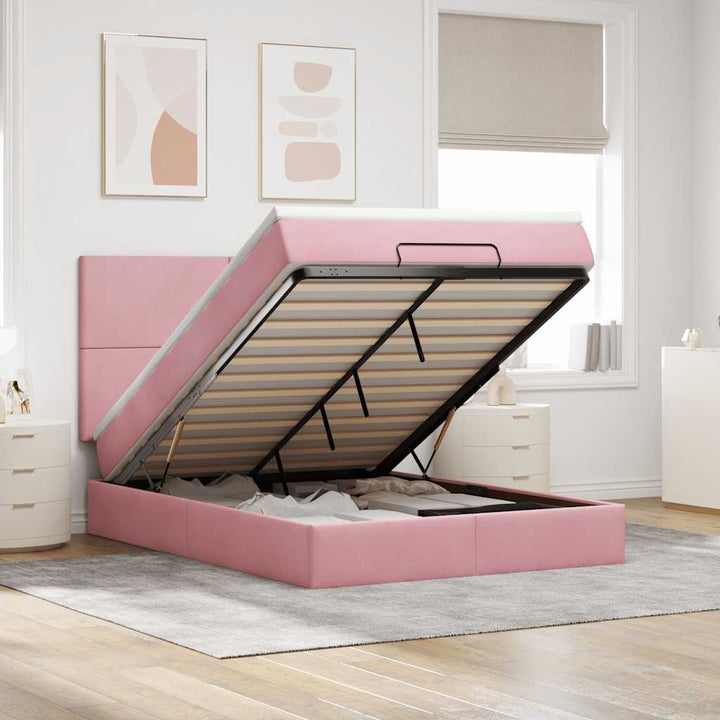 Cadre De Lit Ottoman Avec Matelas Velours Rose