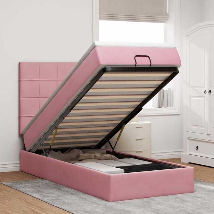 Cadre De Lit Ottoman Avec Matelas Velours Rose