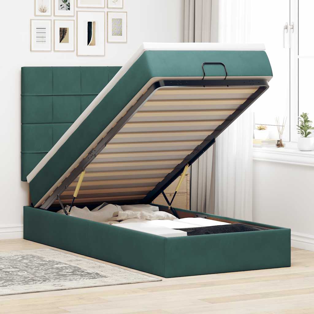Cadre De Lit Ottoman Avec Matelas Velours Vert Foncé