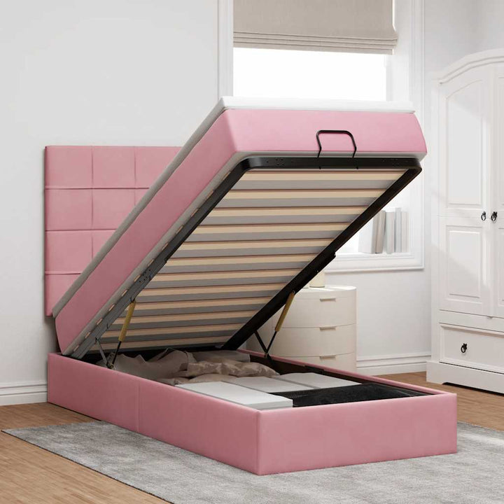 Cadre De Lit Ottoman Avec Matelas Velours Rose