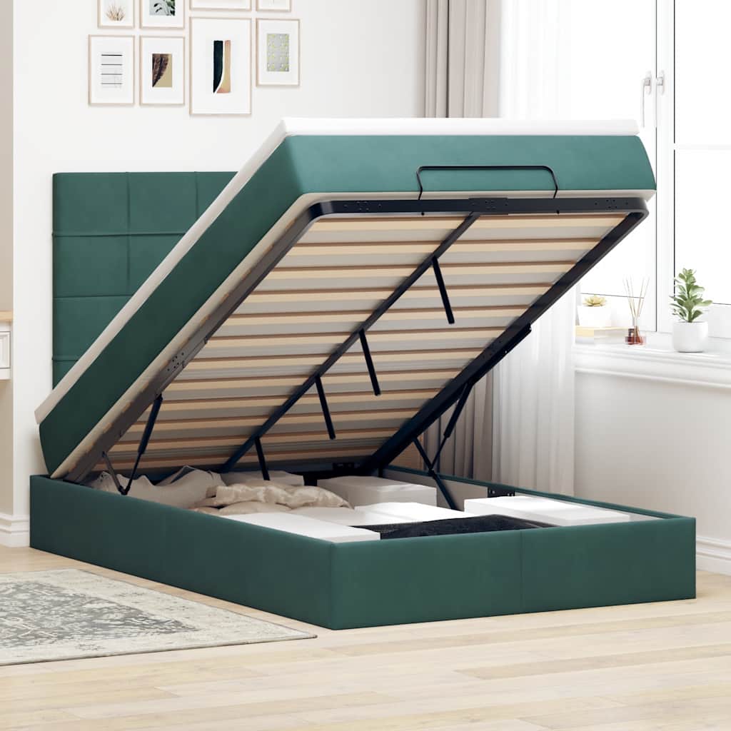 Cadre De Lit Ottoman Avec Matelas Velours Vert Foncé