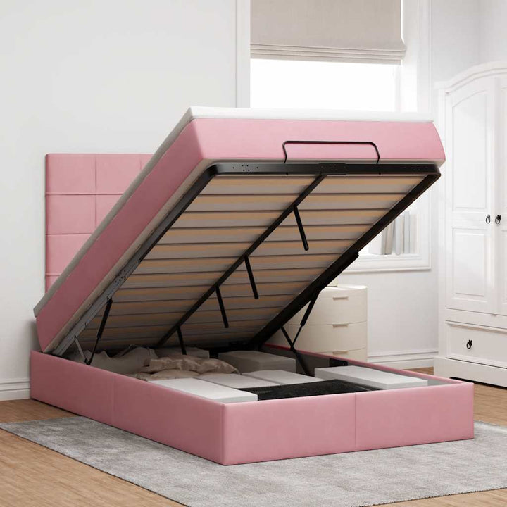 Cadre De Lit Ottoman Avec Matelas Velours Rose