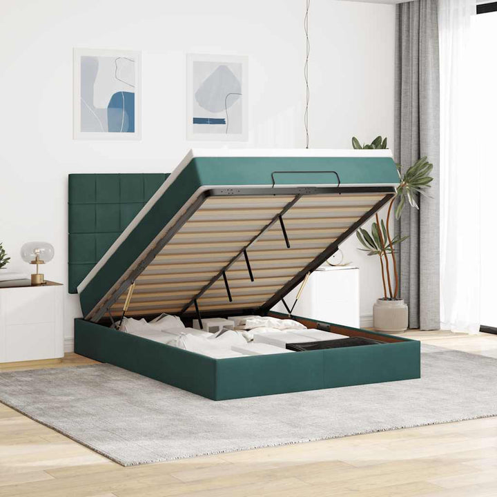 Cadre De Lit Ottoman Avec Matelas Velours Vert Foncé