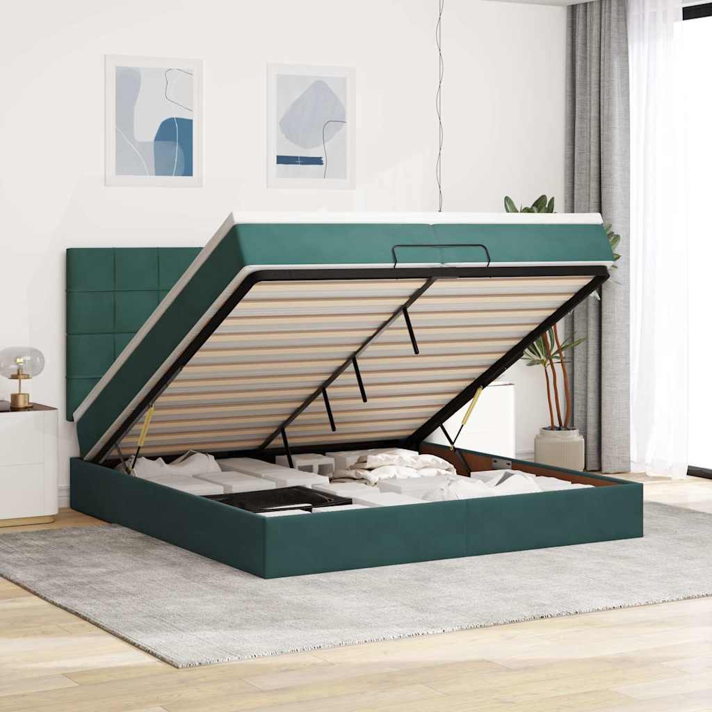 Cadre De Lit Ottoman Avec Matelas Velours Vert Foncé