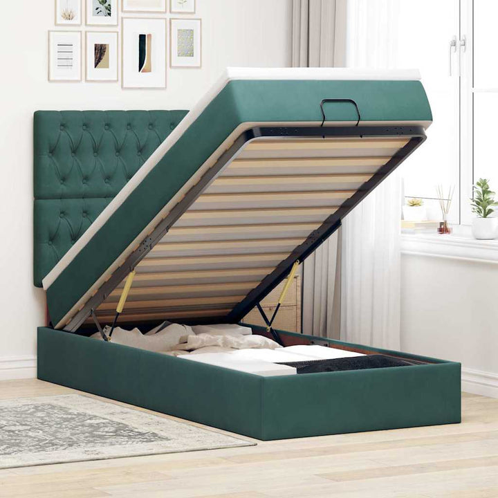Cadre De Lit Ottoman Avec Matelas Velours Vert Foncé